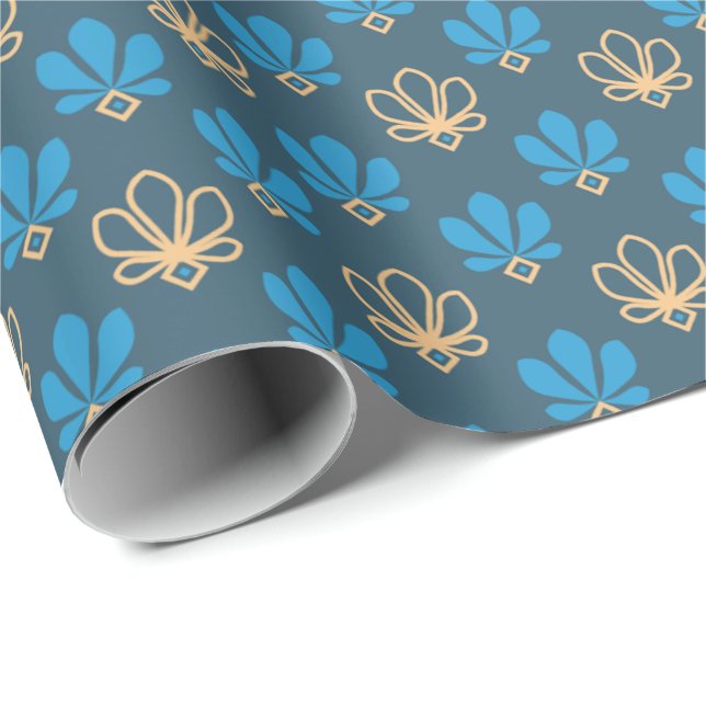 Papel De Presente Fleur Gift Wrap Azul Cobalto e Dourado - Majestoso (Ponta do rolo)