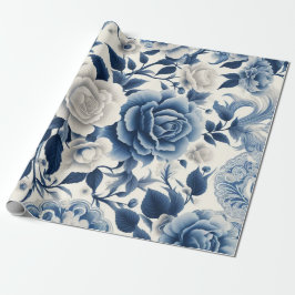 Papel De Presente Fleurs bleue et blanches