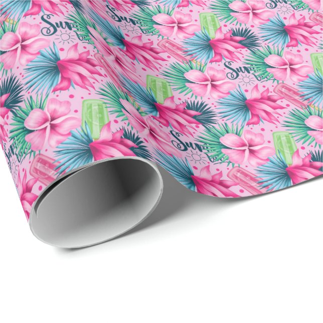 Papel De Presente Fleurs Rosa Verde Azul Aniversário Chá de Noiva (Ponta do rolo)