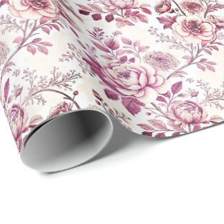 Papel De Presente fleurs roses et rouge foncé
