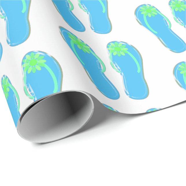 Papel De Presente flip-flops de turquesa com flor verde (Ponta do rolo)
