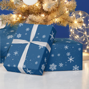 Papel De Presente Floco de Neve Azul Inverno Natal Feriados
