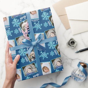Papel De Presente Floco de neve Blue Opal Natal Elegante 3 Foto