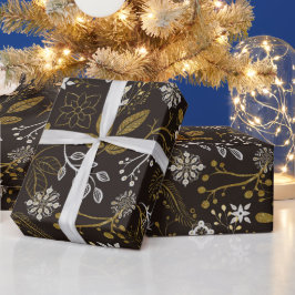 Papel De Presente Floco de neve Botânico da Floresta Escura Natal