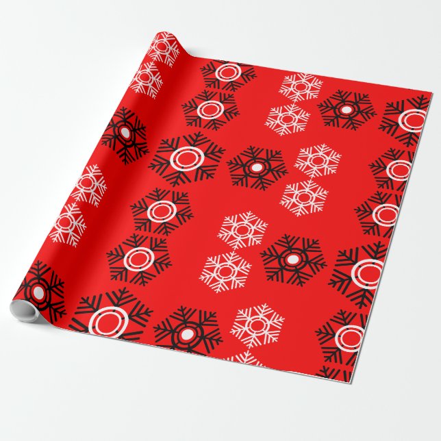 Papel De Presente floco de neve branco e vermelho de Natal de luxo (Desenrolado)