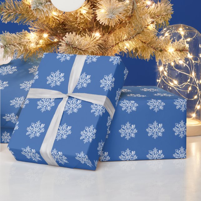 Papel De Presente Floco de Neve Branco em Padrão de Férias de Natal  (Feriados)
