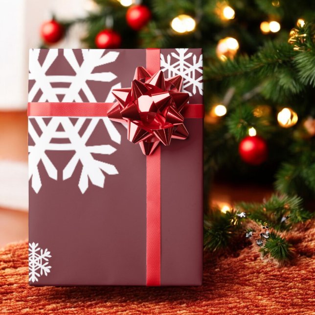 Papel De Presente Floco de neve branco no presente de feriado vermel (Criador carregado)