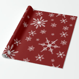 Papel De Presente Floco de Neve Branco Sobre Padrão Vermelho