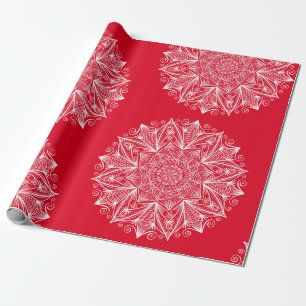 Papel De Presente Floco de neve branco vermelho Mandala Art Padrão N