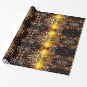 Papel De Presente Floco de neve com ouro brilhando inverno