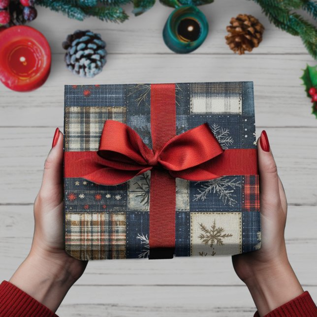 Papel De Presente Floco de neve da Xadrez de inverno (Criador carregado)