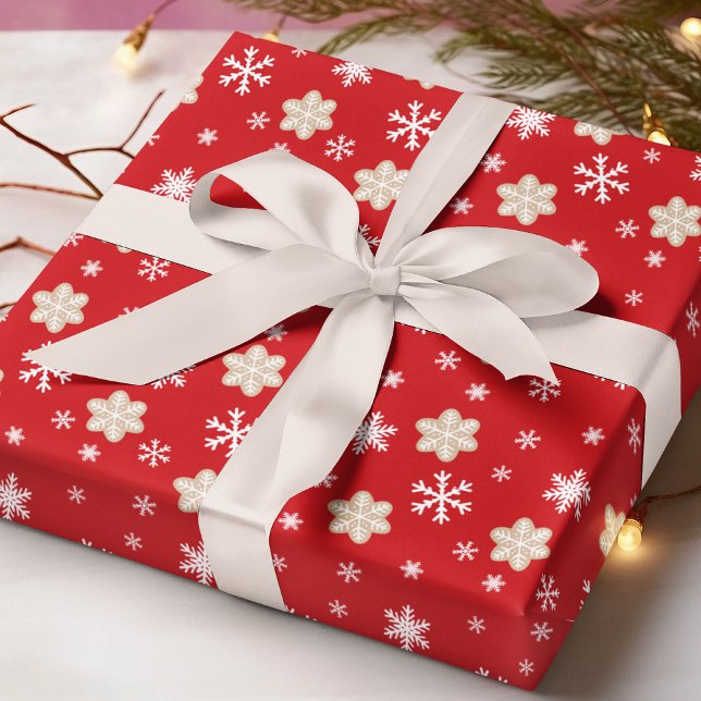 Papel De Presente Floco de Neve de Biscoito de Natal Vermelho Branco (Criador carregado)