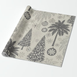 Papel De Presente Floco de Neve de Inverno Elegante Natal Monocromát