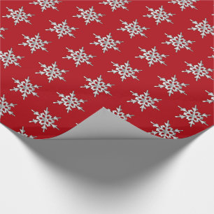 Papel De Presente Floco de neve de prata & branco em vermelho escuro