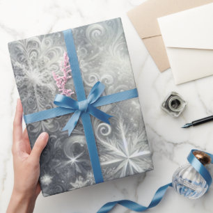 Papel De Presente Floco de neve de prata e azul Inverno