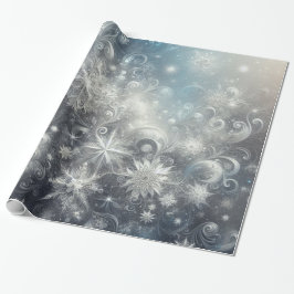 Papel De Presente Floco de neve de prata e azul Inverno