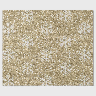 Papel De Presente Floco de neve Dourado com brilho