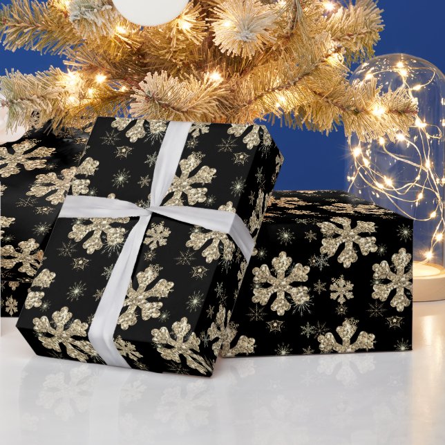 Papel De Presente Floco de Neve Dourado de Natal Elegante (Feriados)