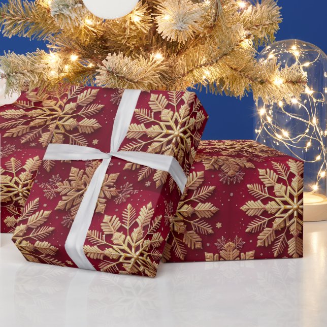 Papel De Presente Floco de Neve Dourado de Natal Festivo (Feriados)