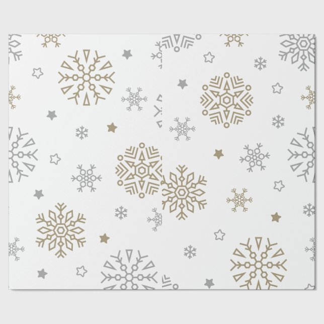 Papel De Presente Floco de neve Dourado e prateado (Barra)