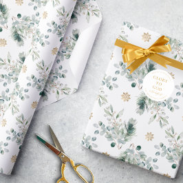 Papel De Presente Floco de neve Dourado e simples moderno e verde de