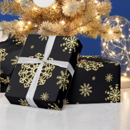 Papel De Presente Floco de Neve Dourado em Fundo Preto