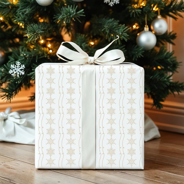 Papel De Presente Floco de neve e fita de inverno festivo mínimo Ele (Elegant Minimal Festive Winter Snowflake & Ribbon Wrapping Paper)