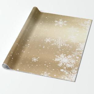 Papel De Presente Floco de Neve Elegante Feriado Dourado