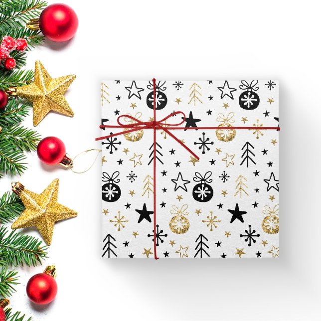 Papel De Presente Floco de neve festivo de Natal Dourado com Bola (Criador carregado)