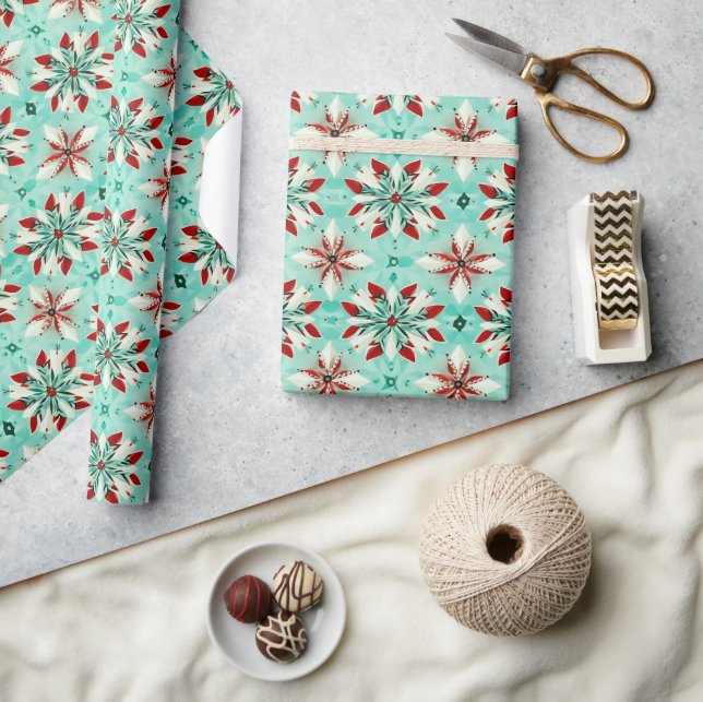 Papel De Presente Floco de Neve Geométrico Padrão de Natal Kaleidosc (Artesanato)