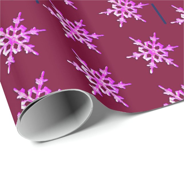 Papel De Presente Floco de neve iridescente rosa com burgundy (Ponta do rolo)