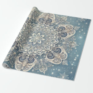 Papel De Presente Floco de neve Mandala em matizes gelados 3