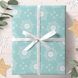 Papel De Presente Floco de neve Monograma Moderno Natal Aqua