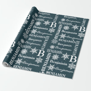Papel De Presente Floco de Neve Natal Nome Repetitivo Personalizado