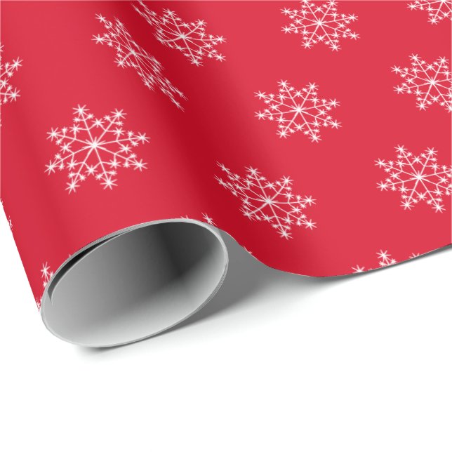 Papel De Presente Floco de neve Natal Padrão Natal Feriado Vermelho (Ponta do rolo)
