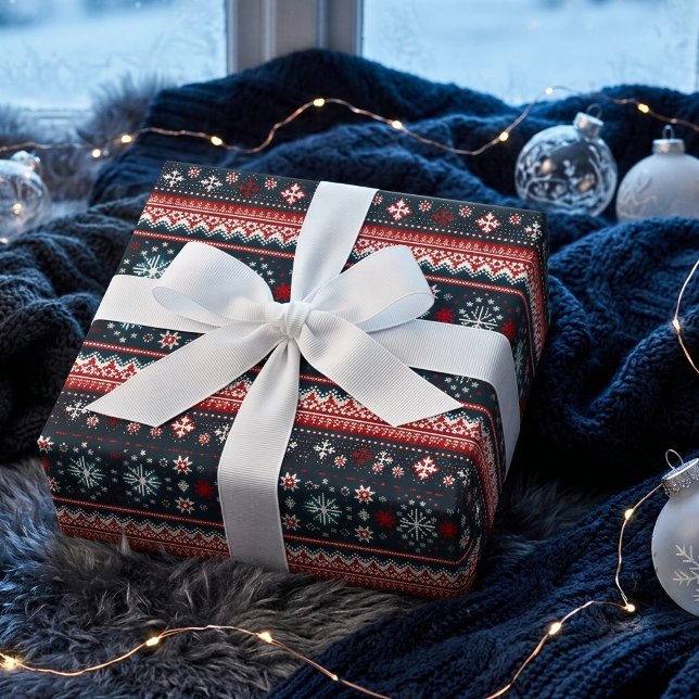 Papel de Presente Floco de Neve Nórdico Fair Isle  (Criador carregado)