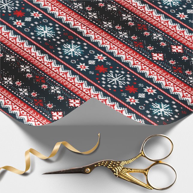 Papel de Presente Floco de Neve Nórdico Fair Isle  (Criador carregado)