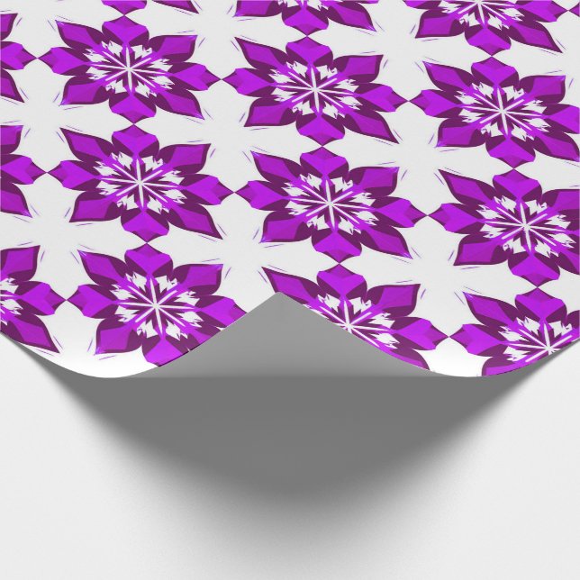 Papel De Presente ❄ Floco de Neve Padrão de Azulejo de Inverno Roxo  (Ponta)