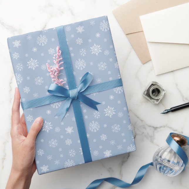 Papel De Presente Floco de neve Padrão Natal Feriado Azul Dusty (Presentear)