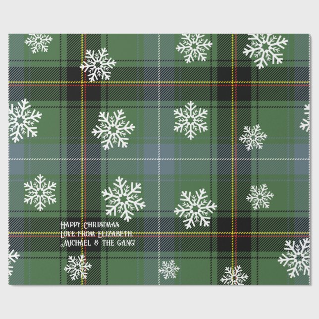 Papel De Presente Floco de Neve Personalizado do Tartã Verde Escocês (Aberto)