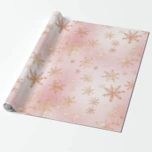 Papel De Presente Floco de neve rosa e Dourado