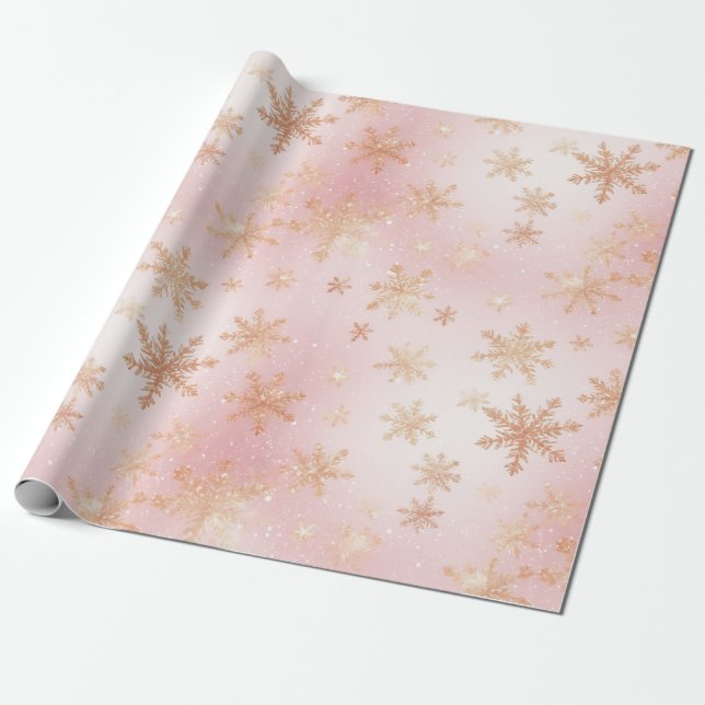 Papel De Presente Floco de neve rosa e Dourado (Desenrolado)