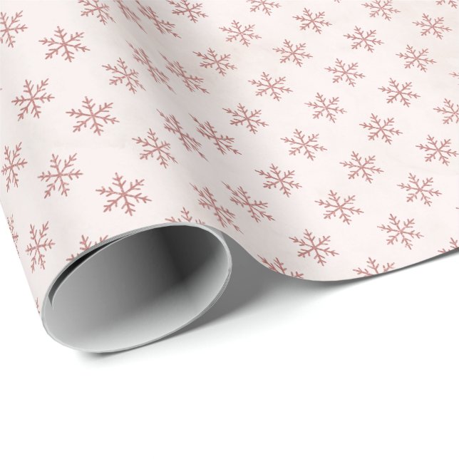 Papel De Presente Floco de neve rosa elegante | Natal (Ponta do rolo)