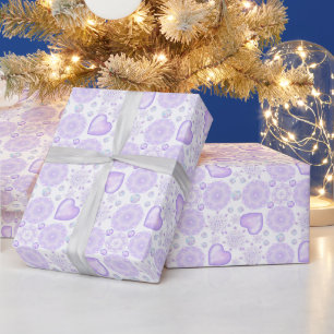 Papel De Presente floco de neve roxo leve e coração brilhando