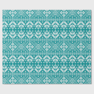 Papel De Presente Floco de Neve Turquesa & Ilha Justa Floral de Nata