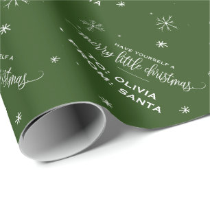 Papel De Presente Floco de neve verde "alegre pouco Natal "