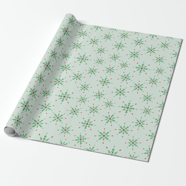 Papel De Presente Floco de neve verde e vermelho Natal Festivo sem c (Desenrolado)