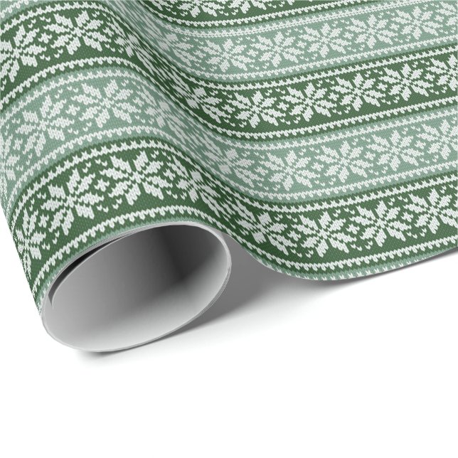 Papel De Presente Floco de Neve Verde Knit Floco de Natal Feio (Ponta do rolo)