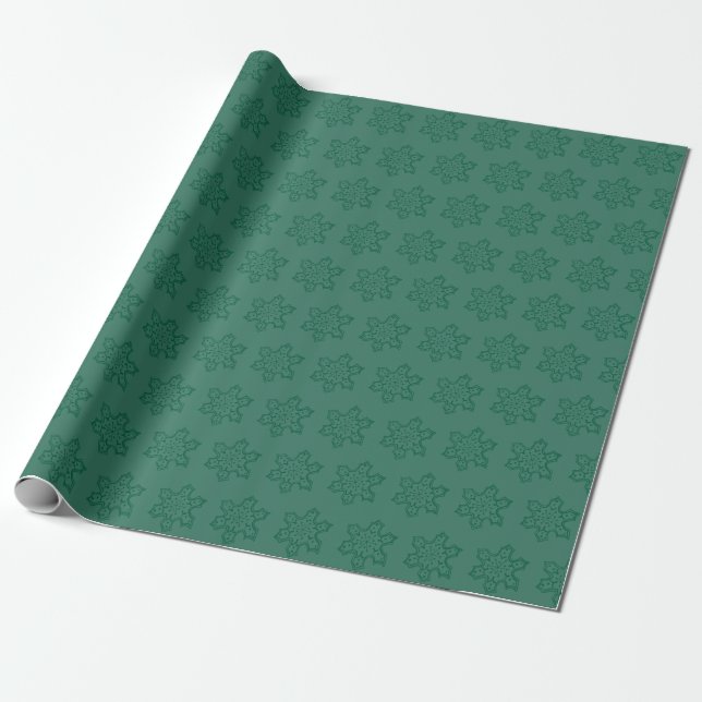 Papel De Presente Floco de Neve Verde Russo Monocromático Escuro e P (Desenrolado)