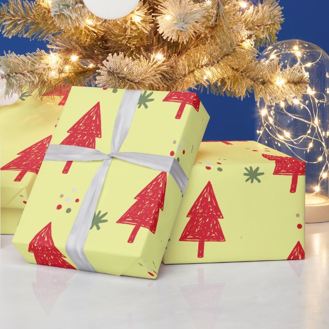 Papel De Presente Floco de neve vermelho de inverno Árvore de Natal  (Feriados)